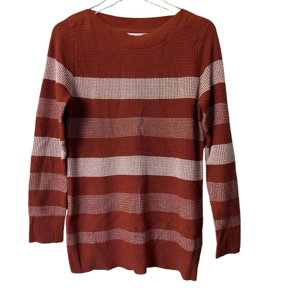 Market Spruce Size M Tawnee Cotton Blend Waffle Stitch Rust Cream Pullover New